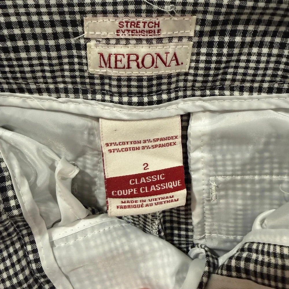 Merona Black White Gingham Check Cropped Pant Women's Size 2 Classic Fit Stretch